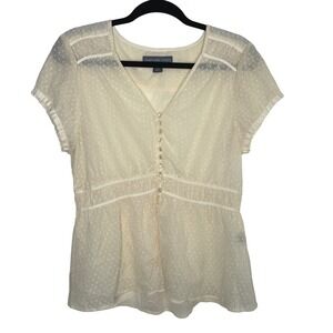 Josephine Chaus Blouse Womens 12 Pale Yellow Swiss Dot Cottagecore Coquette Girl